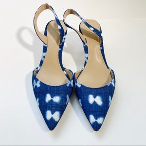 Ann Taylor Blue and White Patterned Slingback Pointed-Toe Sandals